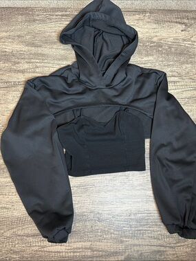 SHEIN Black Cropped Hooded Sweatshirt Two Piece